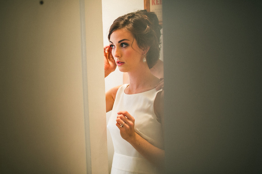 bride checking in the mirror