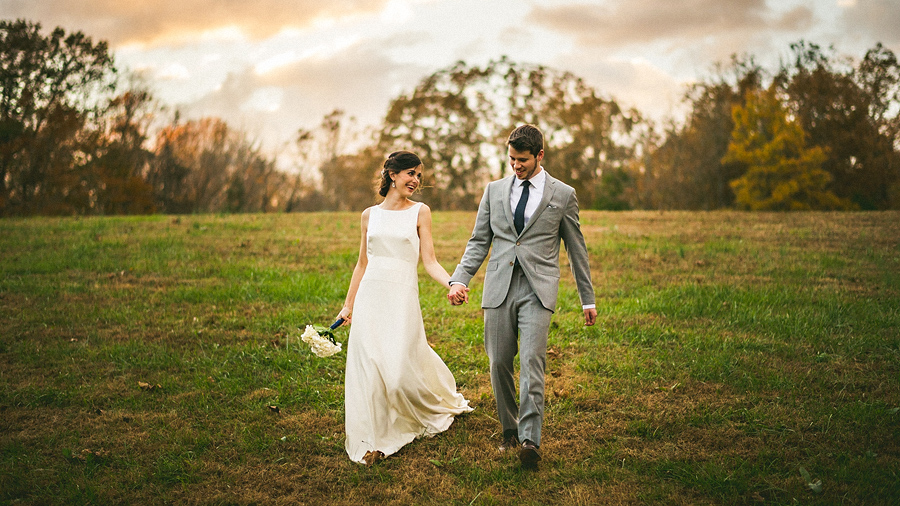bride and groom walking together